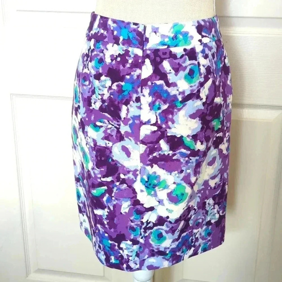 Halogen Purple Floral Print Silk Blend Mini-Skirt - Picture 4 of 5
